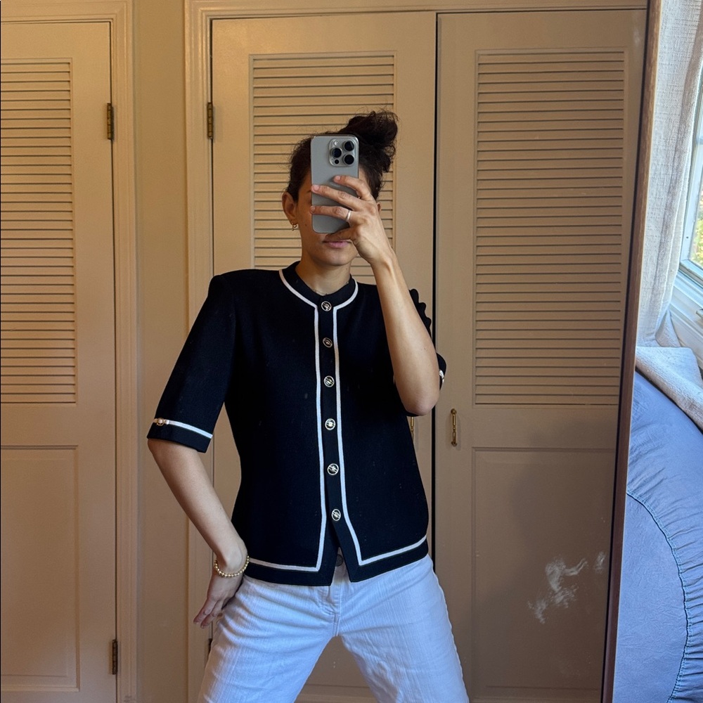 St. John Black Knit Blouse